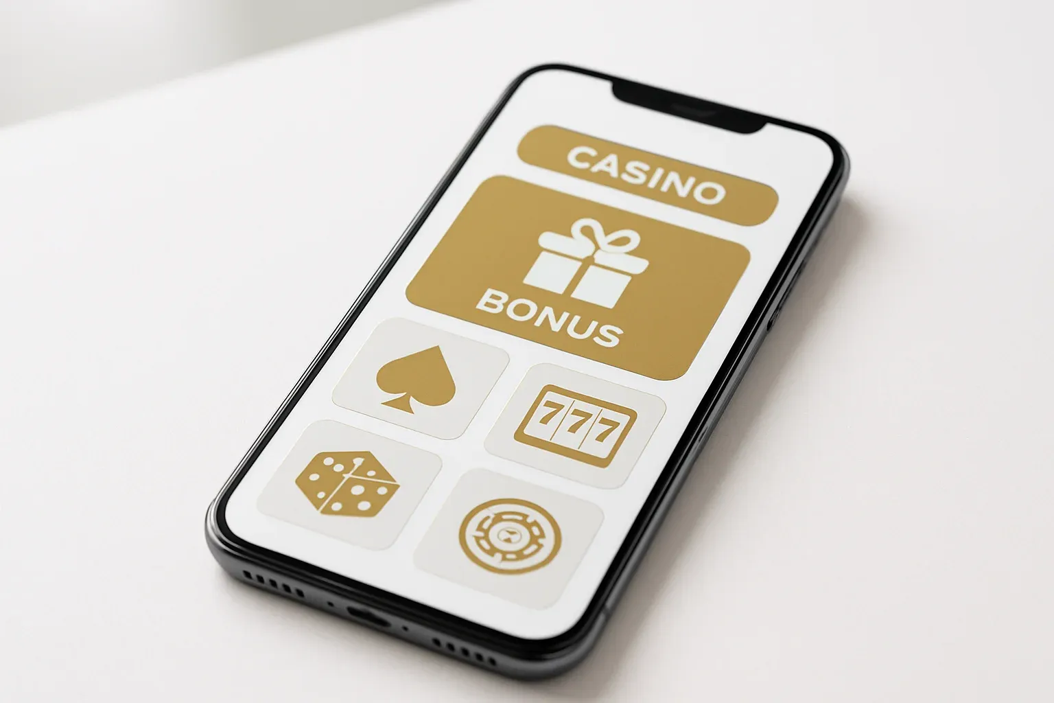 Modern smartphone displaying sleek casino app games and bonus offers