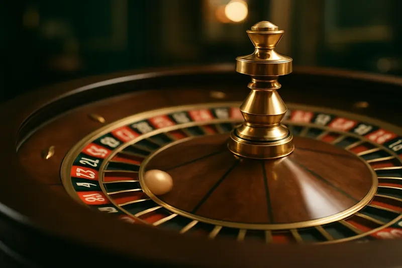Close-up of live roulette wheel spinning in dramatic casino lighting